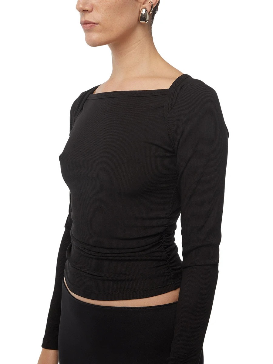 Women Long Sleeve Crop Tops Solid Color BoatNeck Fit TShirts Spring Fall Bottoming Shirts Streetwear 241018