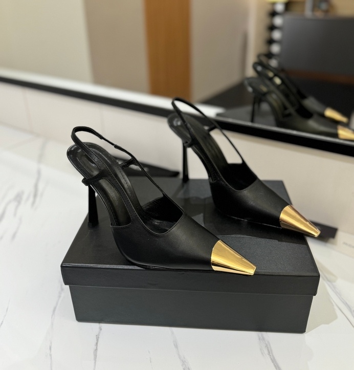 2024 Master Latest design women's sandals Stiletto heels 10cm real leather upper Leather sole metal shoe headband letter size 35-41