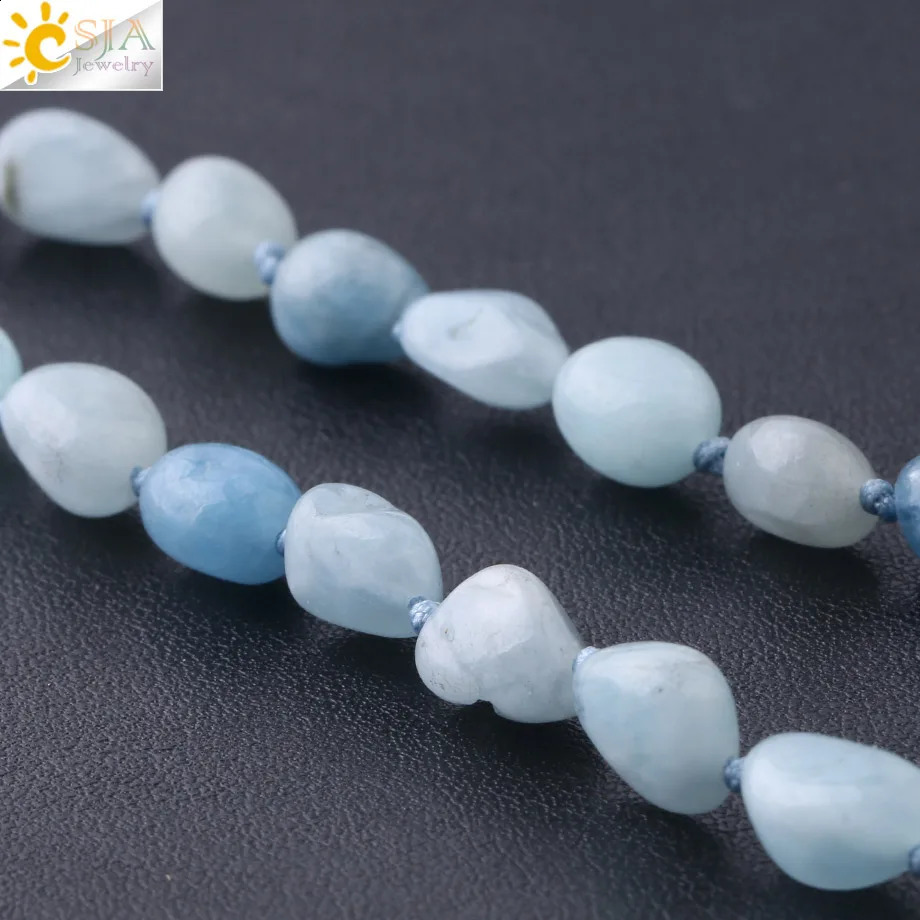 CSJA Boho Irregular Natural Stone Pearl Necklace Knot White Crystal Pendant Womens Sweater Necklace F774 241018