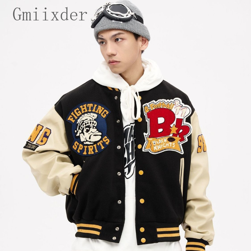 American Vintage Coat Unisex Spring Autumn Baseball Uniform Men Women Loose Embroidery Patchwork O-Neck Preppy Jacket
