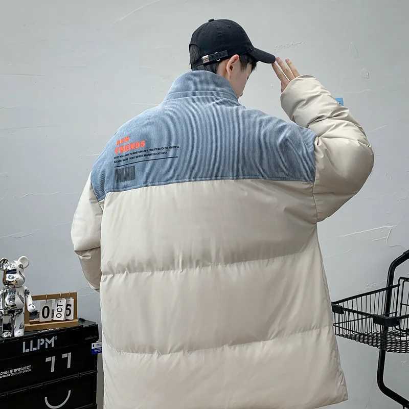 M-8xl Mens Winter Jacket Fashion High Street Splicing Wind Corduroy Thick Warm Parka Men Korean Style Oversized Padded Jacket LX241018