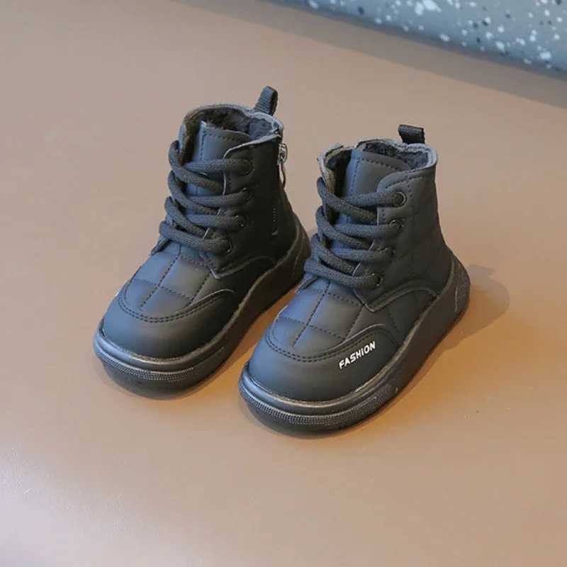 Boots Kids Shoes Boots for Girl 2023 Winter Versatile Childrens Ankle Cotton Boots Fashion Solid Color Causal Boys Warm Plush Boots H241018