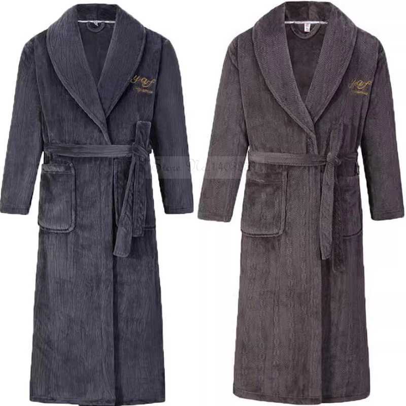 Winter Thick Coral Fleece Robe Men Sleepwear Oversize Long Kimono Bathrobe Gown Warm Flannel Nightwear Loose Homwear LoungewearXJ241018
