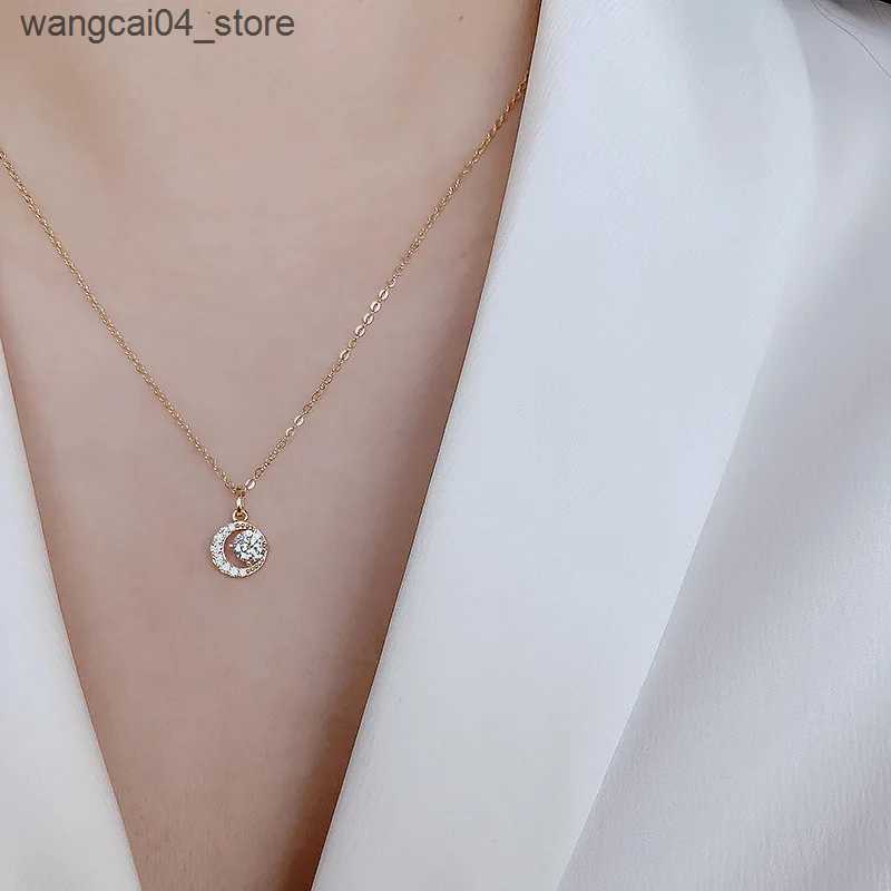 Chokers Metiseko 925 sterling silver crescent and sun pendant necklace 14K gold-plated chain mini cubic zirconia necklace L240910