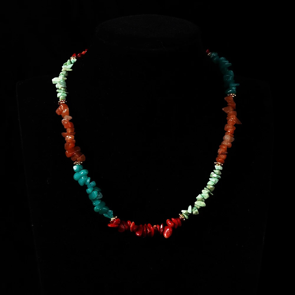 Natural gemstone necklace irregular red coral chip stone natural pearl jewelry production stainless steel accessories necklace 241018
