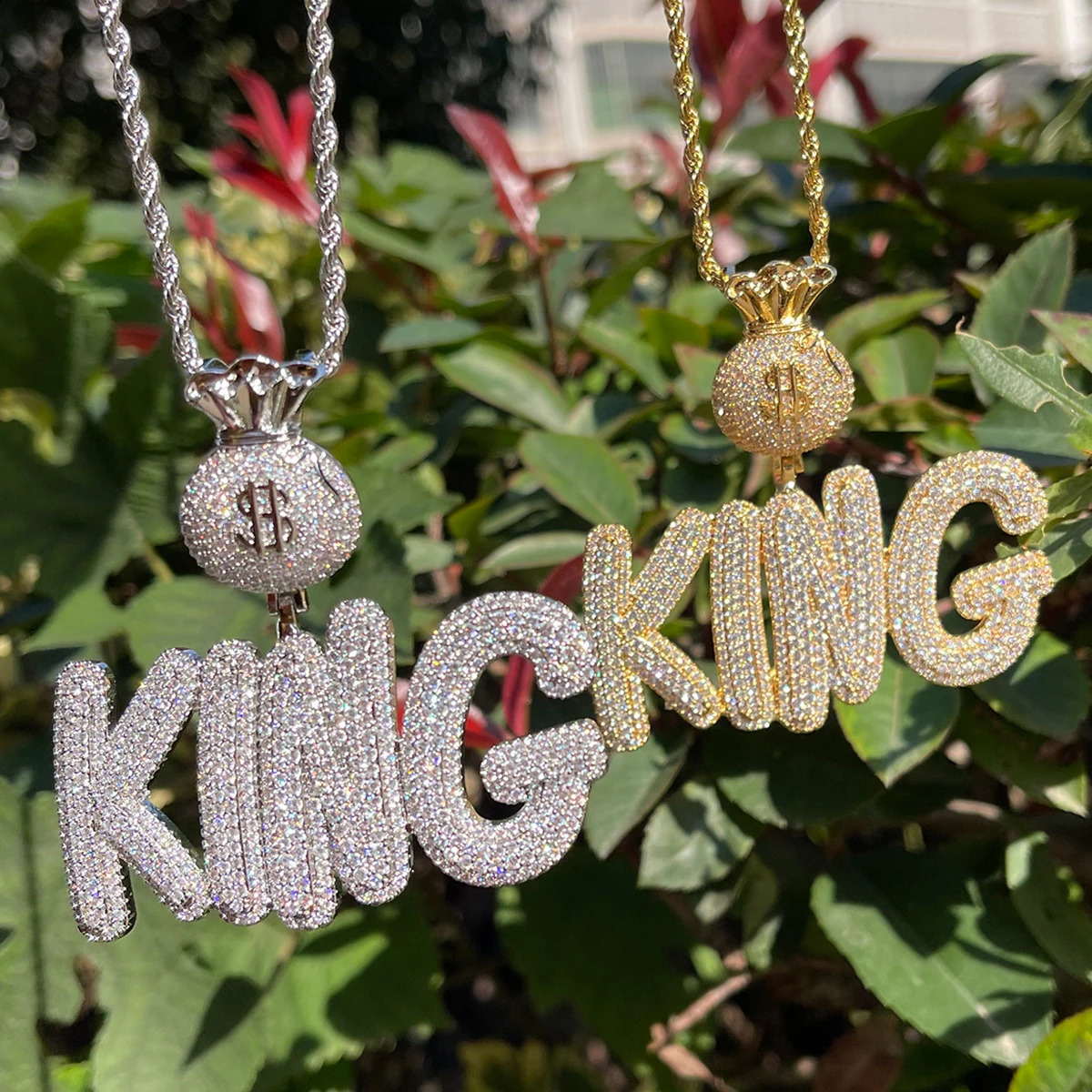 Customized mens money bag necklace with bubble wrap personalized pendant and fork set hip-hop jewelry 241018