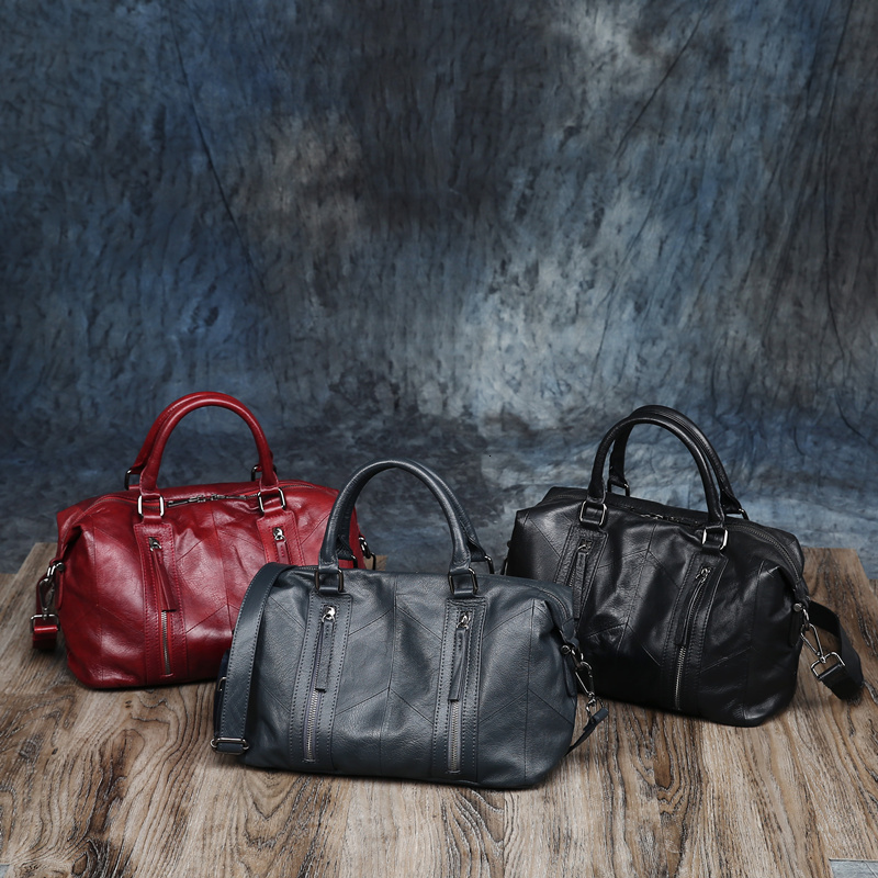 Woman Bags 2022 Genuine Leather Women Handbag Casual Handbags Top Quality Double Zipper Pocket Boston Shoulder Crossbody Bag