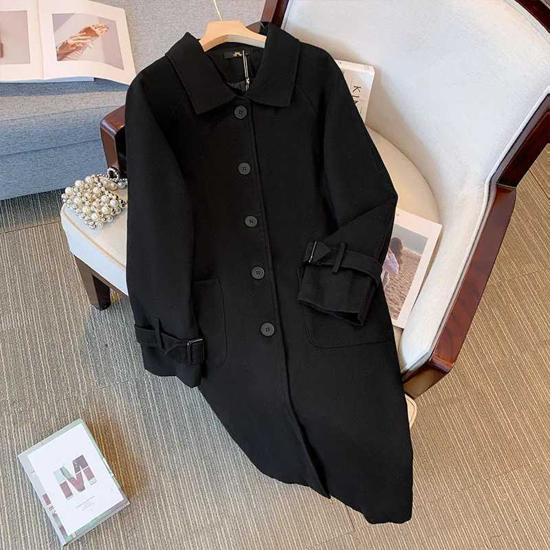 Women Woolen coat 2023 Autumn Winter Long Sleeve Casual Single Breasted Black Outwear Jackets Coat Plus Size 5xl 6xl 7xl 8xl 9xlX241009