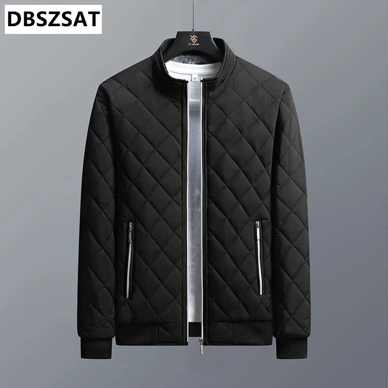Winter Bomber Jacket Men Fashion Diamond Pattern Fleece Lined Casual Outwear Thermal Warm Coats Clothing 241018