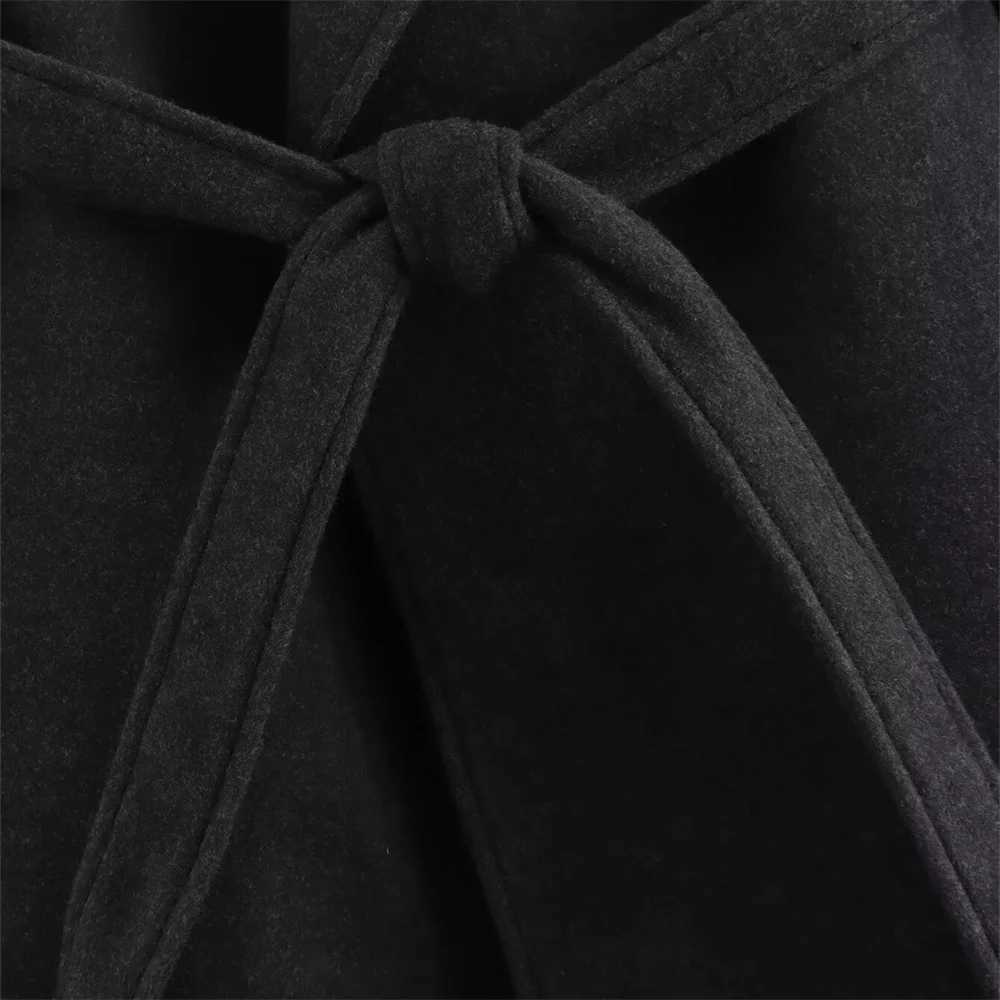 PB ZA 2024 early autumn new womens clothing fashion casual simple versatile mid-waist tie long woolen trench coatX241009