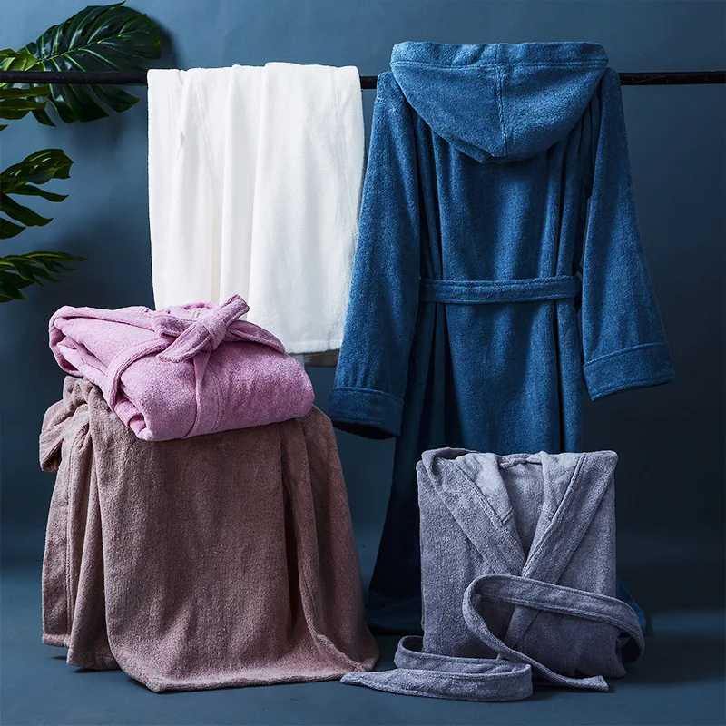 Hooded Bathrobe for Men and Women 100% Cotton Long-Sleeved Robe Absorbent Terry Fleece Thick Robe Five-star Hotel RobesXJ241018