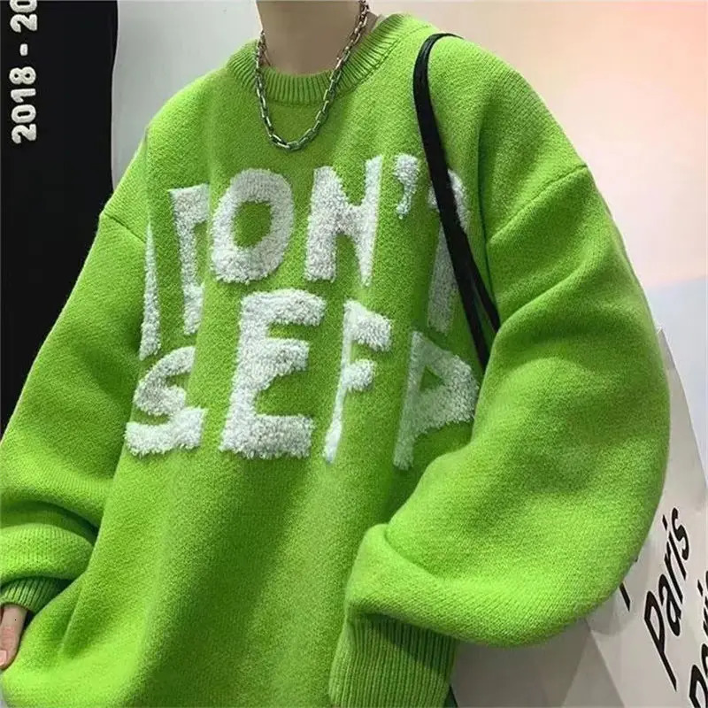 Fashion ONeck Loose Allmatch Embroidery Letter Sweater Mens Clothing Winter Korean Pullovers Casual Tops 241018