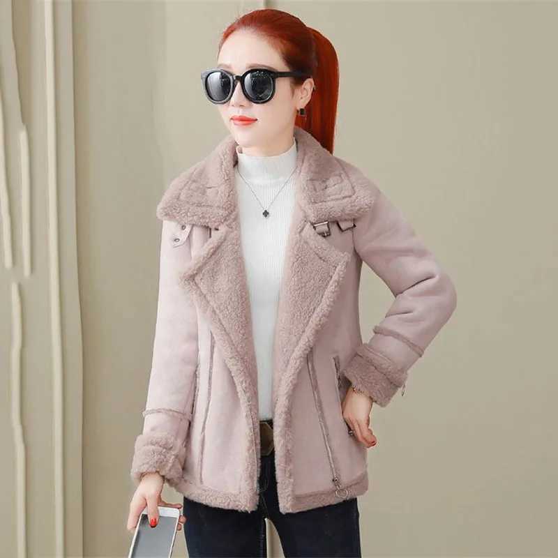 Short Woolen Coat Women Autumn Winter Zipper Jacket 2023 New Deerskin Cashmere Lambswool Padded Coats Jacket Motorcycle OutwearX241018