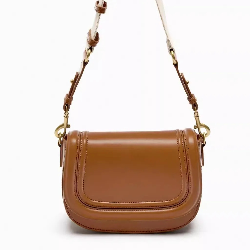 womens PU leather cross body bag retro small flip cover high-quality saddle messenger bag wide shoulder strap bag241018