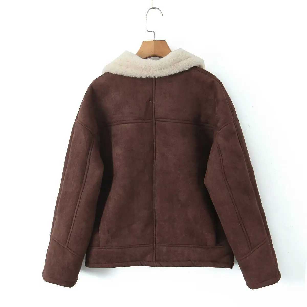 Maxdutti 2023 French Vintage Lamb Fleece Coat Lapel Parka Coat Loose Winter Jacket Women Fashion BloggerX241018