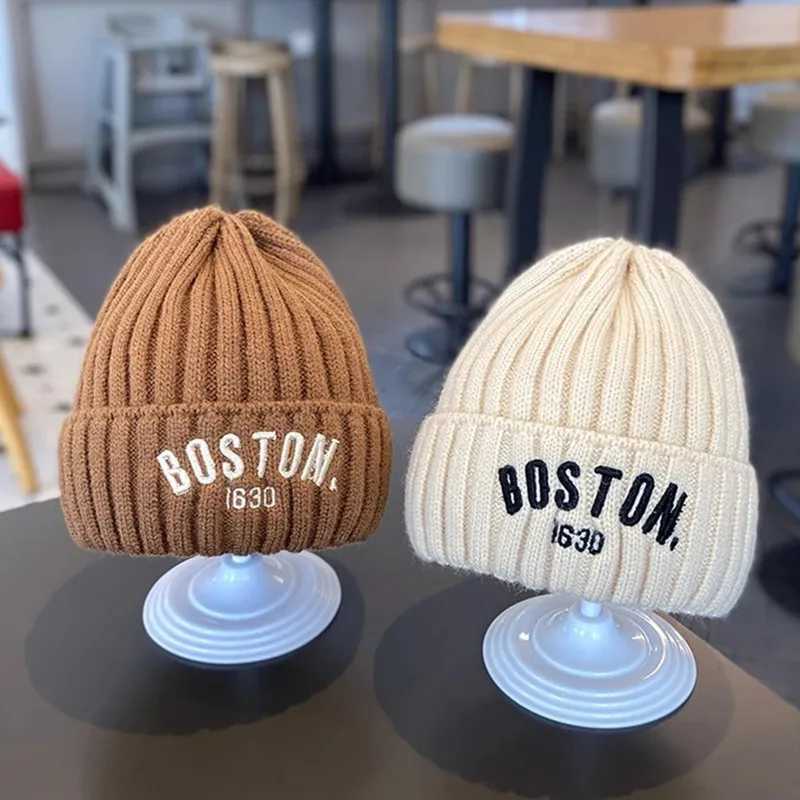 New Korean Letter Baby Hat Winter Warm Baby Boys Girls Hat Bonnet Soft Ear Protection Infant Toddler Knitted Kids Cap Beanies LX241018