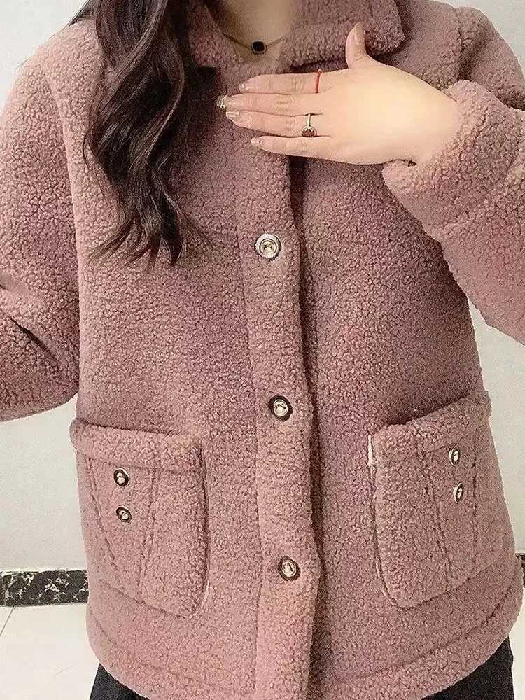 Thicken Warm Faux lamb Wool Coat 2022 Autumn Winter Loose Long-sleeve Outerwear Solid Women Jacket Parkas Casual TopsX241018