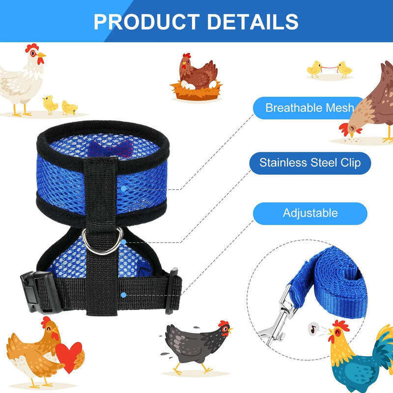 Mesh Adjustable Chicken Comfortable Breathable Vest Training Harness And Leash With Hing Belt For Duck Goose Hen Small Pets