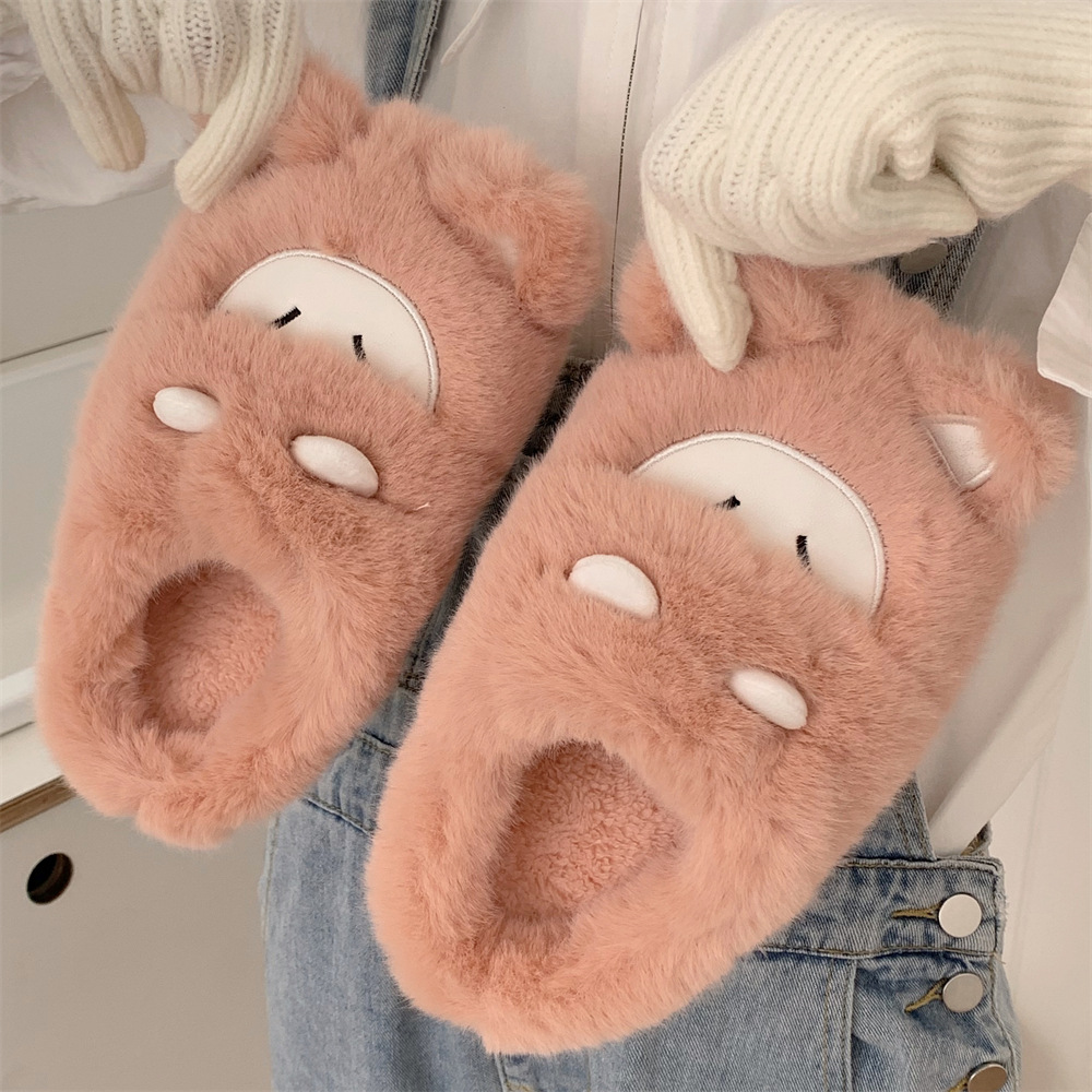 2024 New Women's Designer Autumn/winter Outdoor Cartoon Cute Plush Head Cotton Slippers Casual Home Warmth Free Shipping
