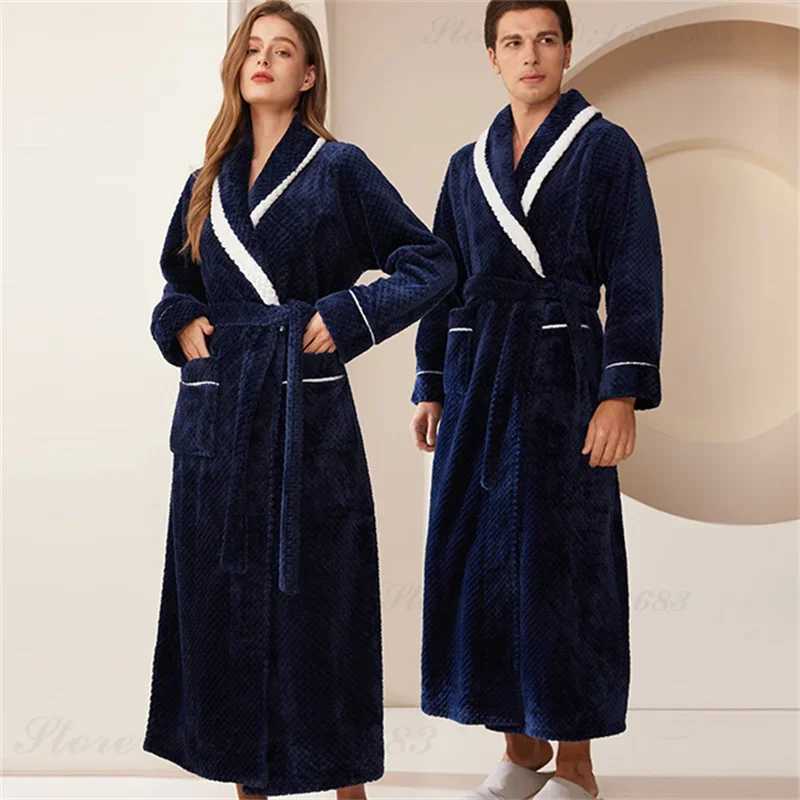 Autumn Winter Warm Coral Fleece Kimono Bathrobe Gown Thicken Flannel Mens Long Robe Home Clothing Sleepwear Loose NightwearXJ241018