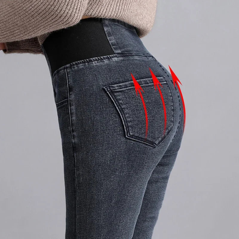 Korean High Waist Pencil Jean Plus Size 38 Retro Stretch Skinny Vaqueros 92102cm Slim Denim Pants Casual Leggings Jeansy 241007