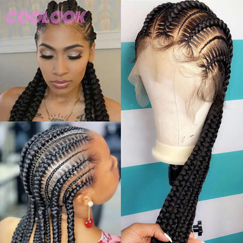 36" Full Lace Front Wig Cornrow Braided Wigs Knotless Box Braid Wigs With Baby Hair Synthetic Braids Lace Frontal Wigs For Women