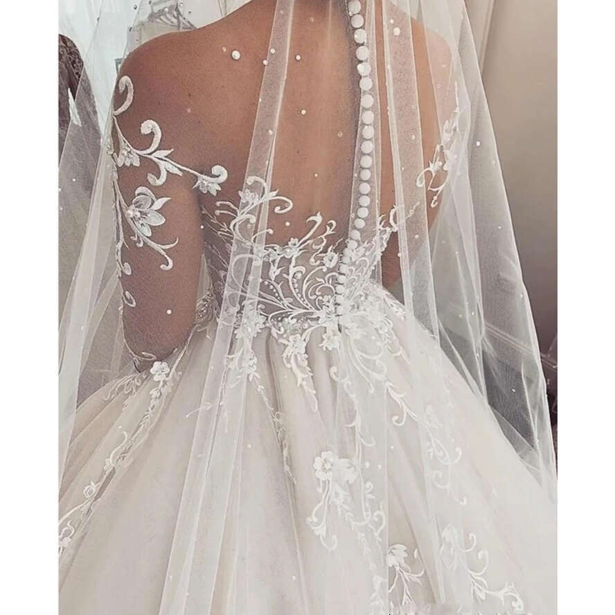 A E Dresses Gorgeous For Bride Lace Appliques Illusion Long Sleeves Wedding Dress Button Back Designer Bridal Gowns ppliques