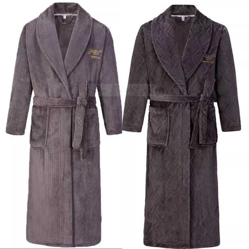 Winter Thick Coral Fleece Robe Men Sleepwear Oversize Long Kimono Bathrobe Gown Warm Flannel Nightwear Loose Homwear LoungewearXJ241018