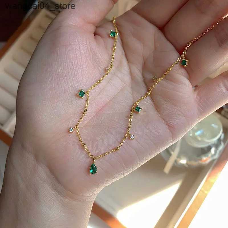 Chokers 925 sterling silver green zirconia pendant necklace charming high-quality sparkling suffocating party gift womens fashion jewelry L240910