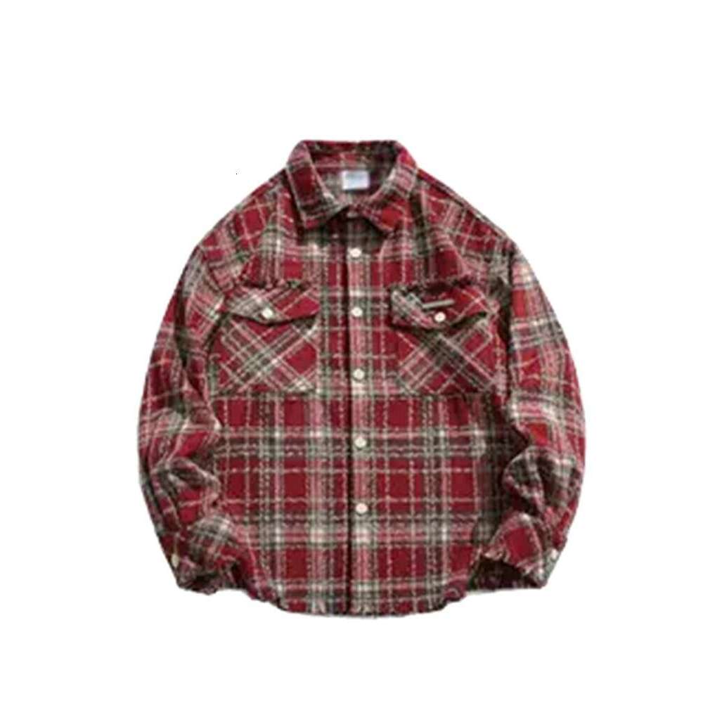 shanshi Men's shirts American plaid brushed long sleeved shirt men high street fashion brand spring and autumn niche high-end personalized jacket