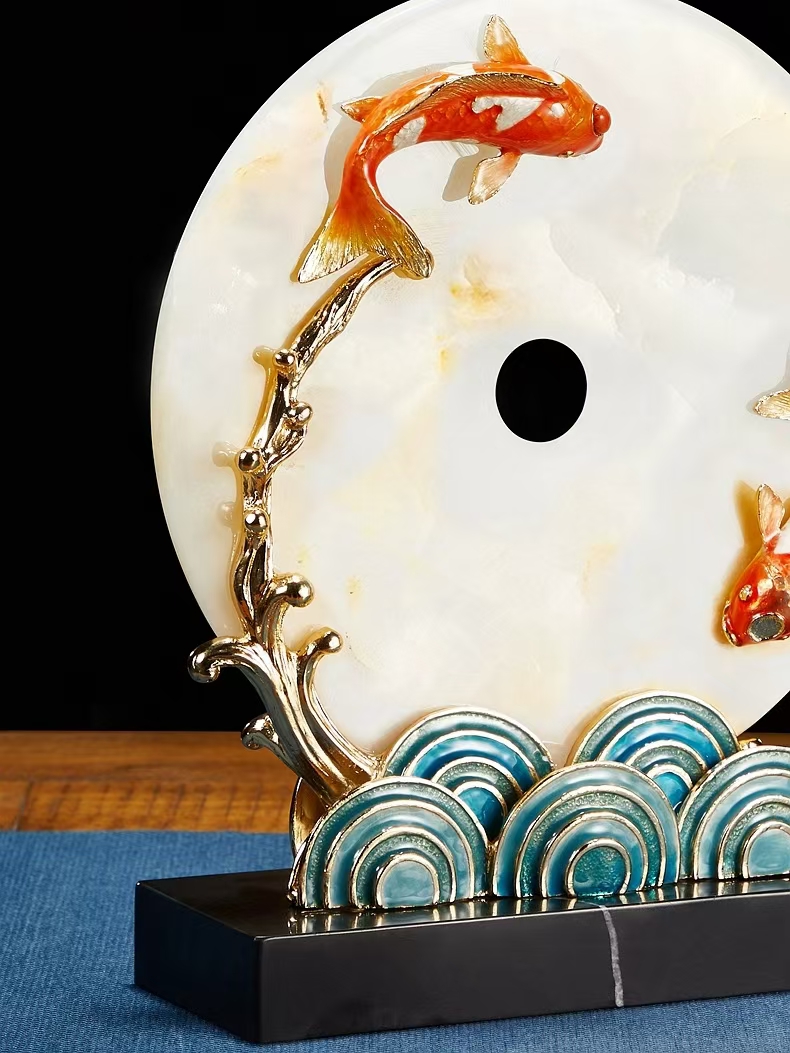 Premium Koi Fish Feng Shui Ornament - High-End Chinese Decor for Living Room, Peace Amulet for Good Karma, Ideal Housewarming and Business Opening Gif