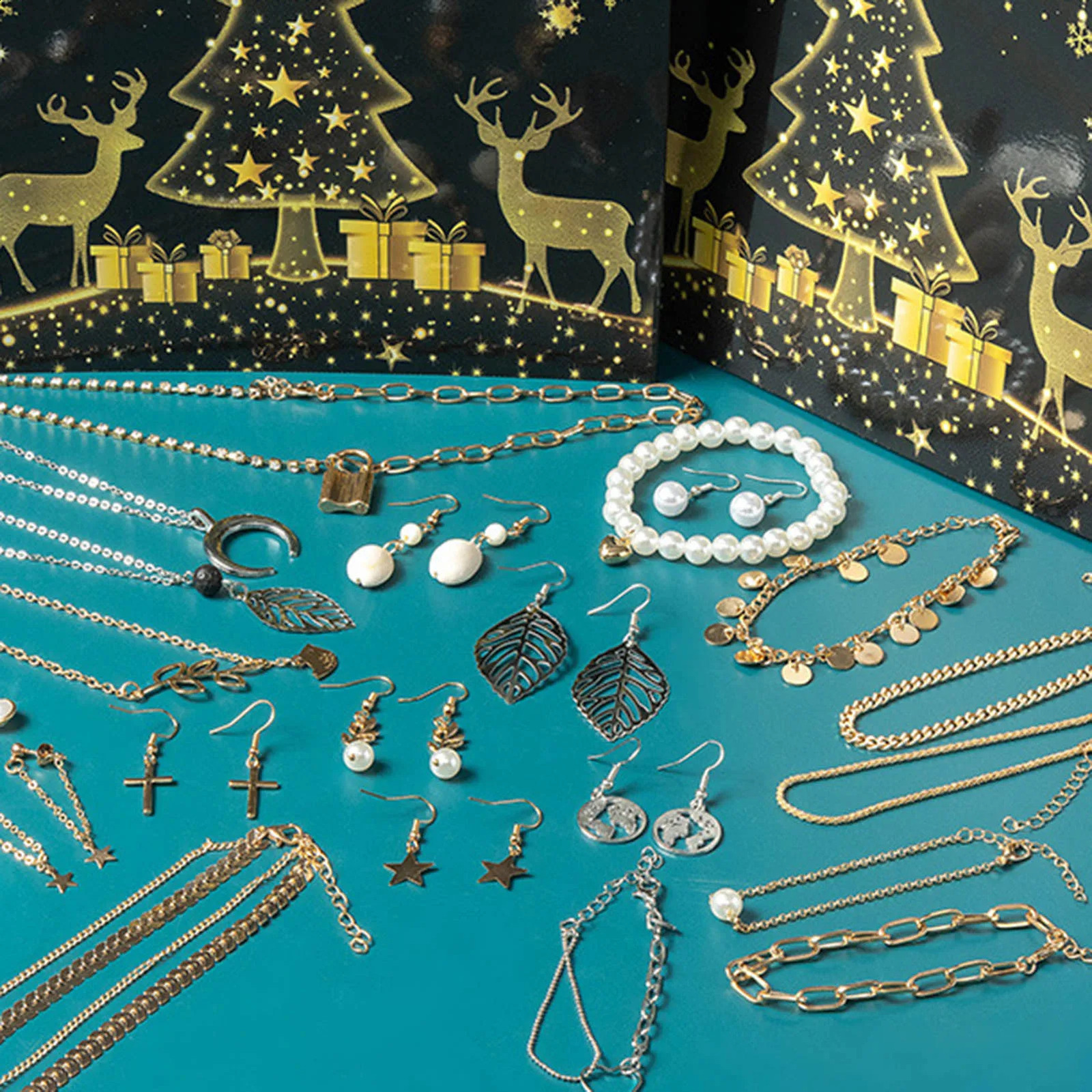 Christmas Jewelry Arrival Calendar 24 Day Countdown Christmas Calendar Fashion Earrings Necklace Ring Bracelet 241018