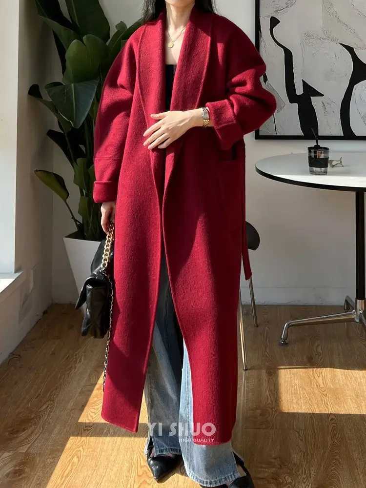 DFDG Autumn And Winter New Solid Color Green Fruit Collar Strap Fashion Simple Long Sleeve Woolen Coat For Women 2024X241009