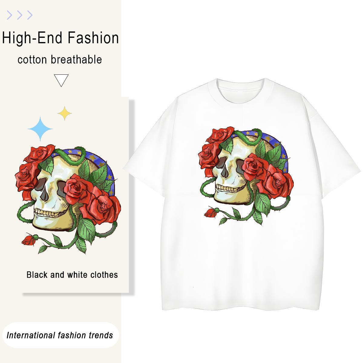 2024 Designer T Shirt For Woman 230g 100% Cotton O-Neck Short Sleeve Home Outdoor skull Tshirt for Man Woman Loose fit Oversized L-4XL Tops