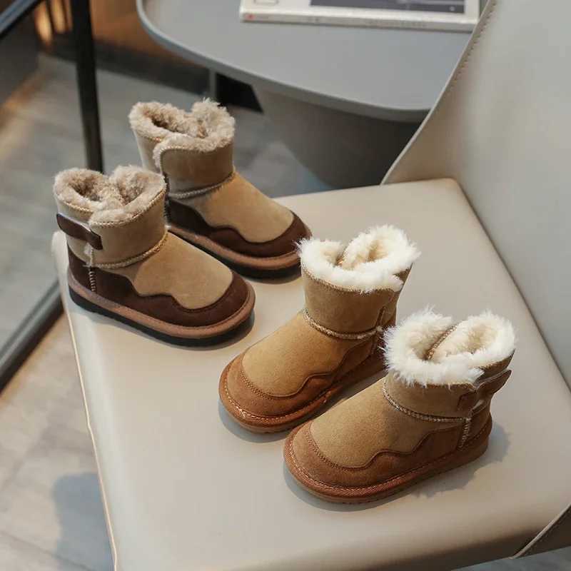 Boots Childrens Snow Boots 2023 Autumn and Winter New Girls Cotton Shoes Fashionable Lightweight Plush Warm Plush Boots for Boys PU H241018