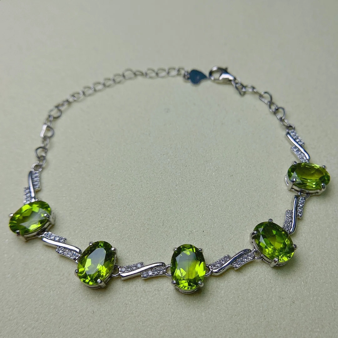 FS Fashion S925 Pure Silver Inlaid 7 * 9 Natural Olive Bracelet with Certificate MeiBaPJ Womens Exquisite Charm Wedding Jewelry 241017