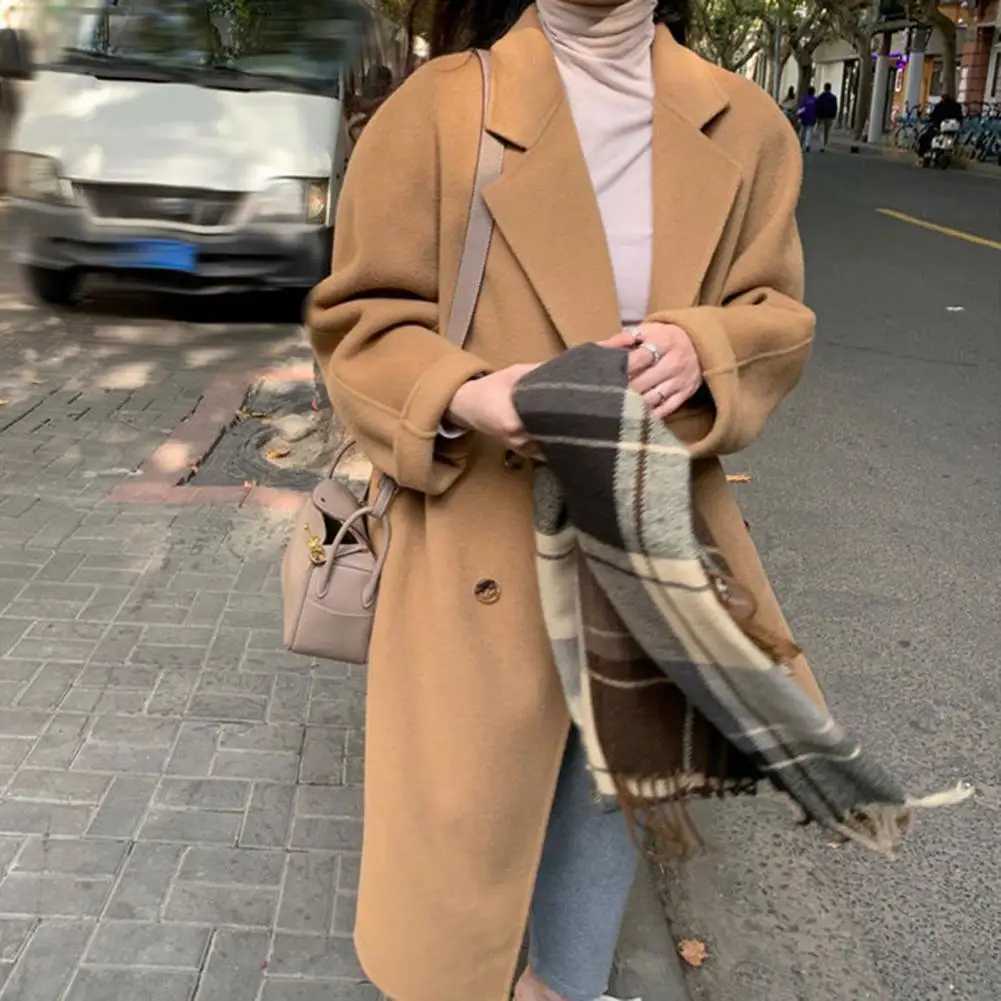 Autumn and winter camel color thickened woolen coat ladies mid-length Hepburn styleX241009