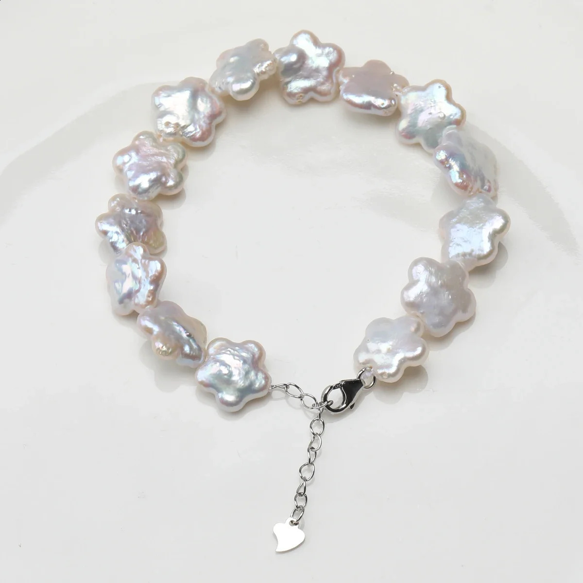 Aurora Colored Natural Freshwater Plum Blossom Baroque Flower Pearl Bracelet S925 Pure Silver Buckle Tail Chain Fashion Gift 241017
