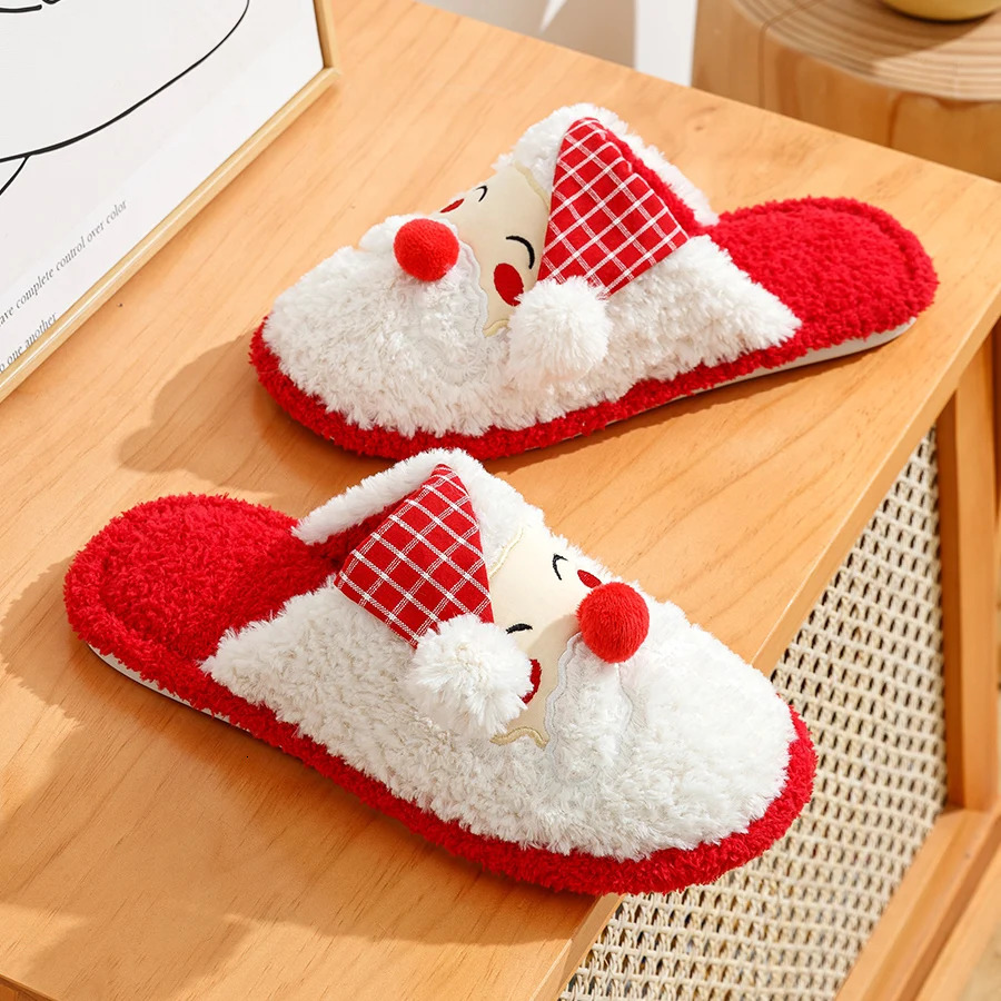 Cute Christmas sliders for women Santa Claus mats for girls gifts for home furnishings soft bottom sliders for fluffy winter warmth cartoon style24101