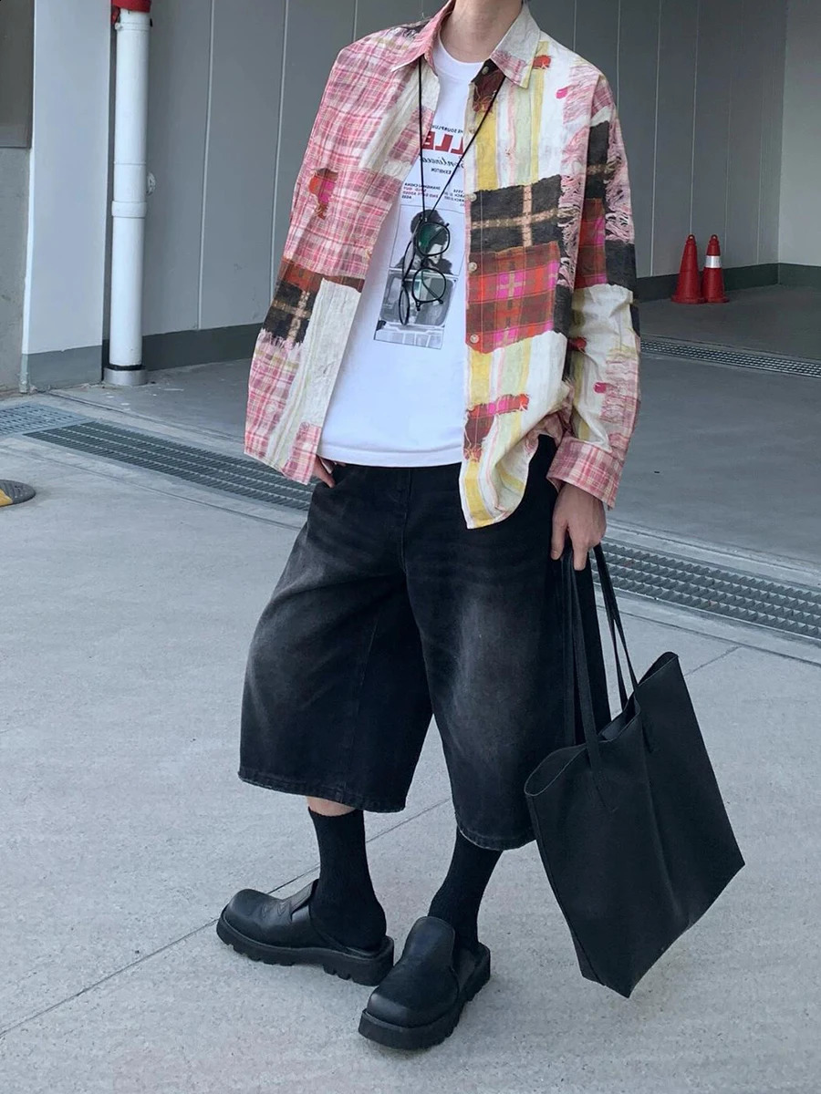 REDDACHiC Men Brushed Black Baggy Jeans Jorts Vintage Low Waist Whiskers Solid Loose Denim Shorts High Street Harajuku Clothes 241010