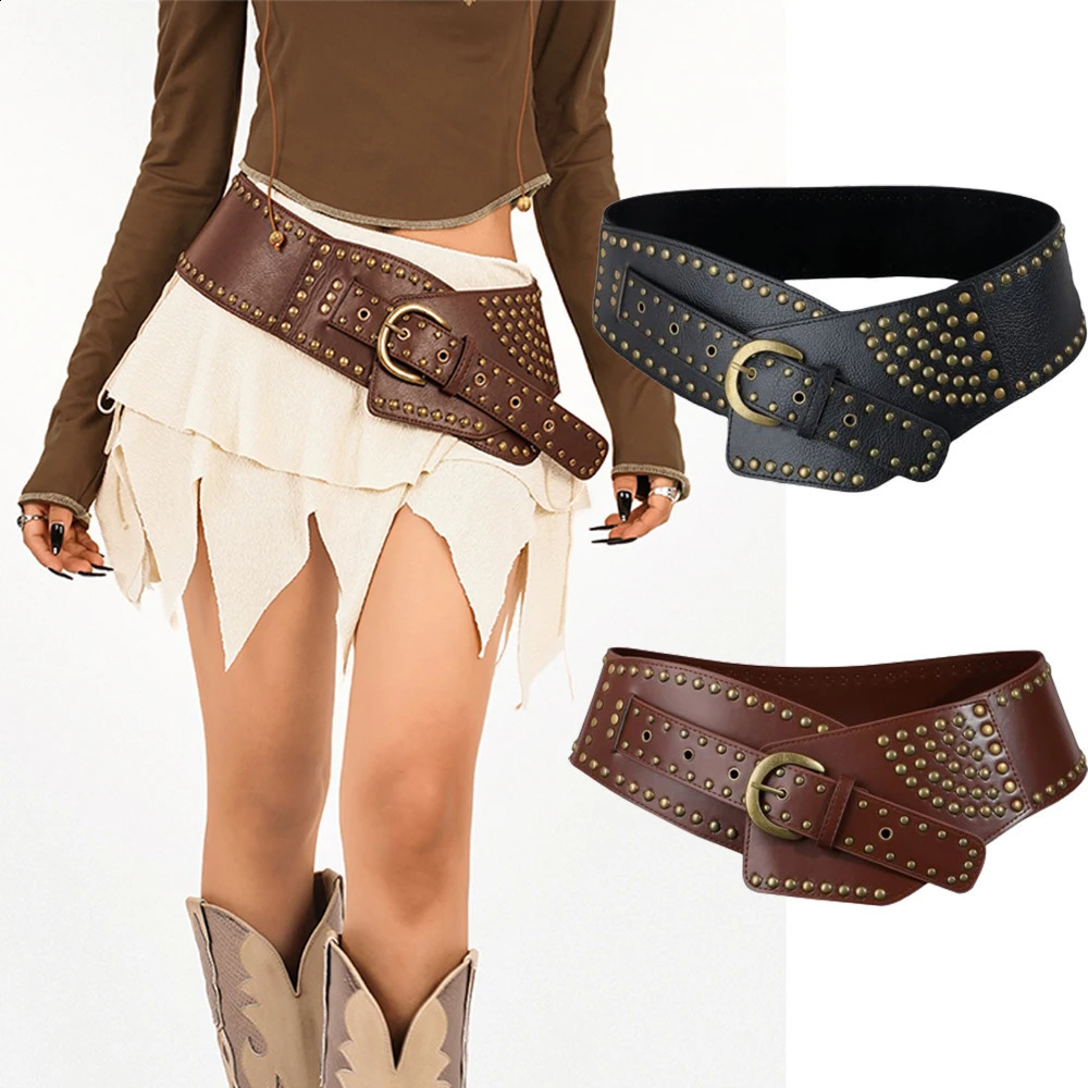Y2K retro PU broadband retro rivet buckle womens belt jeans belt punk rock hip-hop accessories 241018