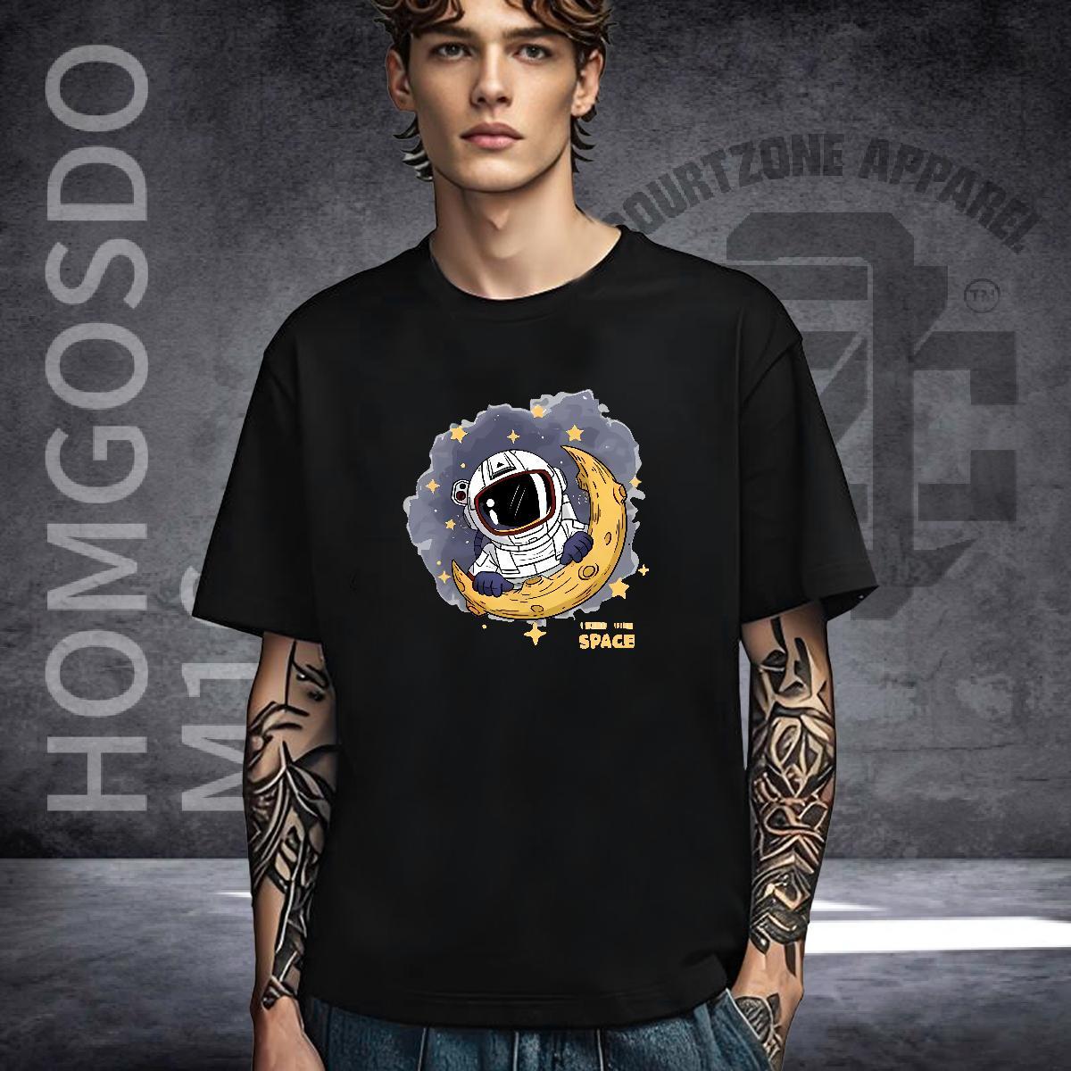 Unisex T Shirt For Man 230g Cotton spaceman Outdoor Cartoon Printing M-4XL Breathable Crew Neck Couples T Shirts Fashion Design Wear