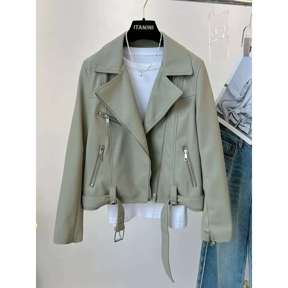 Pink Short Faux Leather Women's Small 2024 Spring Easy To Match Casual Biker Jacket High Street Cool American Fashion
