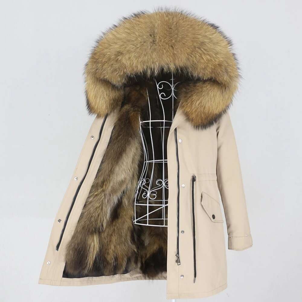 2024 Real Coat Long Waterproof Parka Winter Jacket Women Hood Natural Raccoon Fox Fur Outerwear Streetwear Detachable