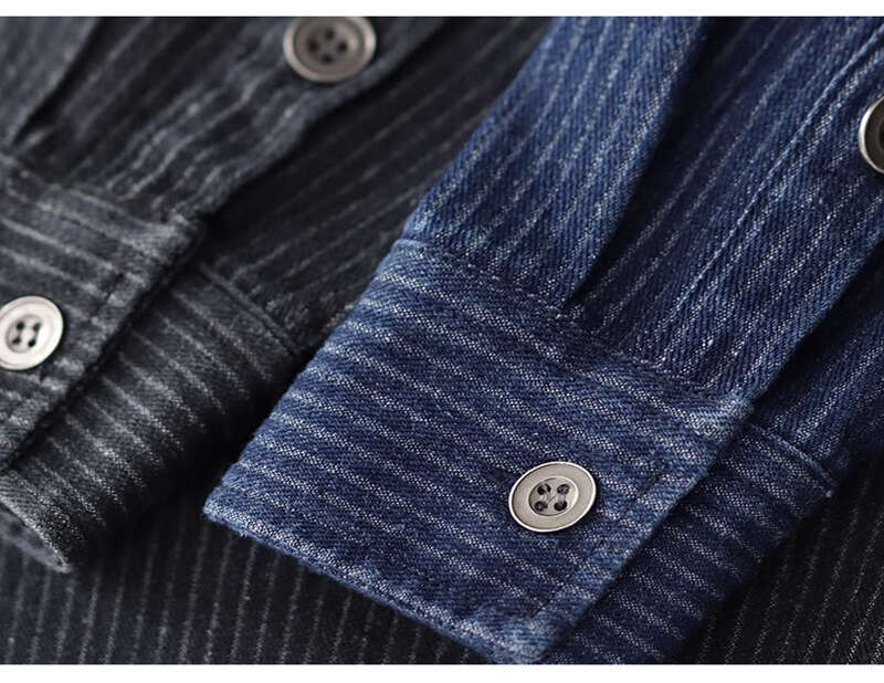 shanshi Men's shirts Vertical striped washed vintage autumn and winter handsome versatile workwear casual long sleeved denim shirt men's coa