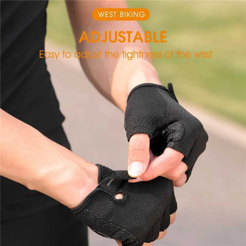 Western style bicycle half finger gloves outdoor bicycle anti slip and sweat proof mens half finger gloves breathable and shockproof glovesW241018