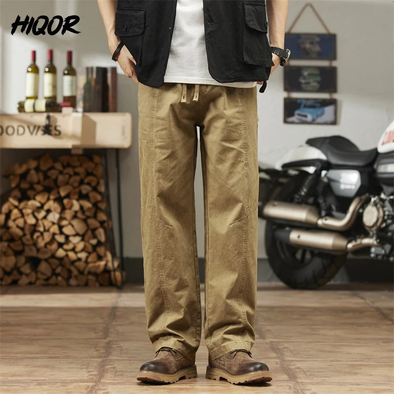 HIQOR Men Cargo Pants Spring In Straight Tube Outdoor Work Workwear Hombre Baggy Casual Pant Y2k Male Trousers For 241018