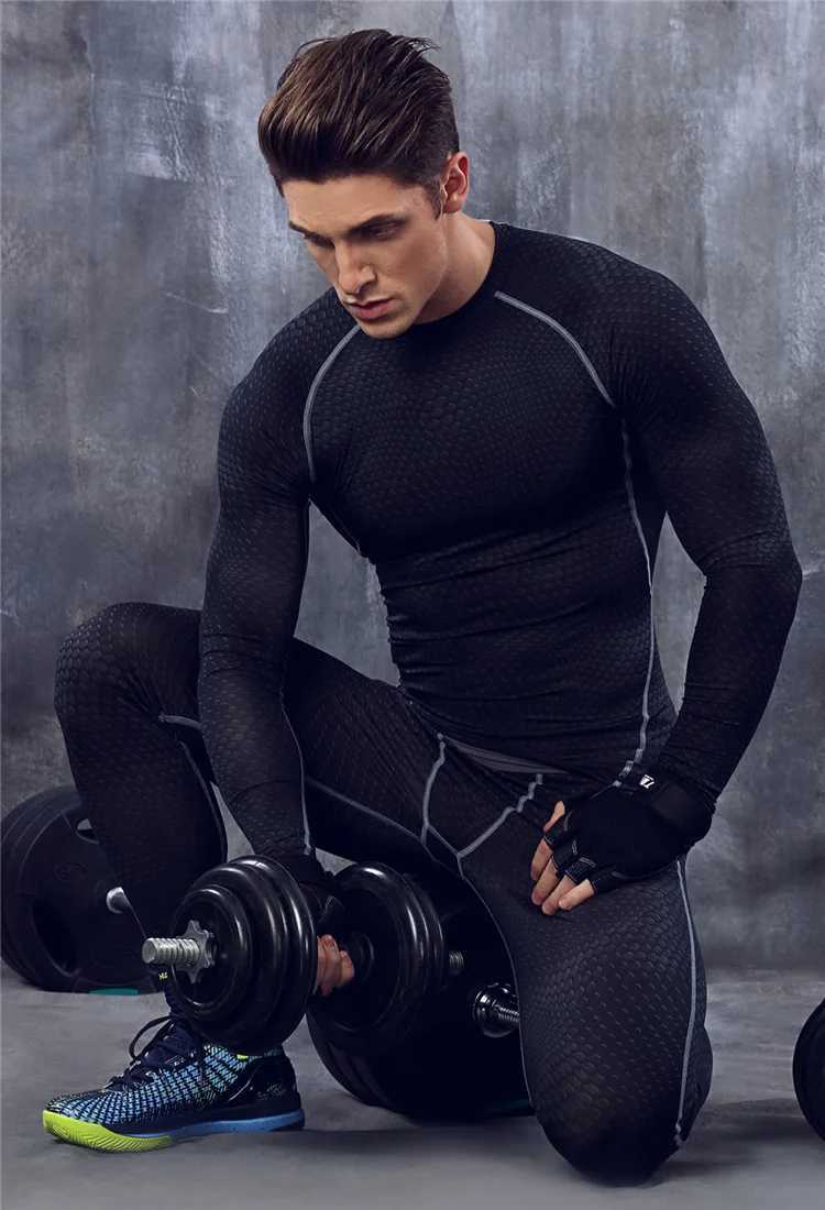 Men's Thermal Underwear 2018 Men Compression bodysuit underwear male O-Neck Fitness Long Slves Shirts t t-shirts tops Knitted trousers T-Shirt M-