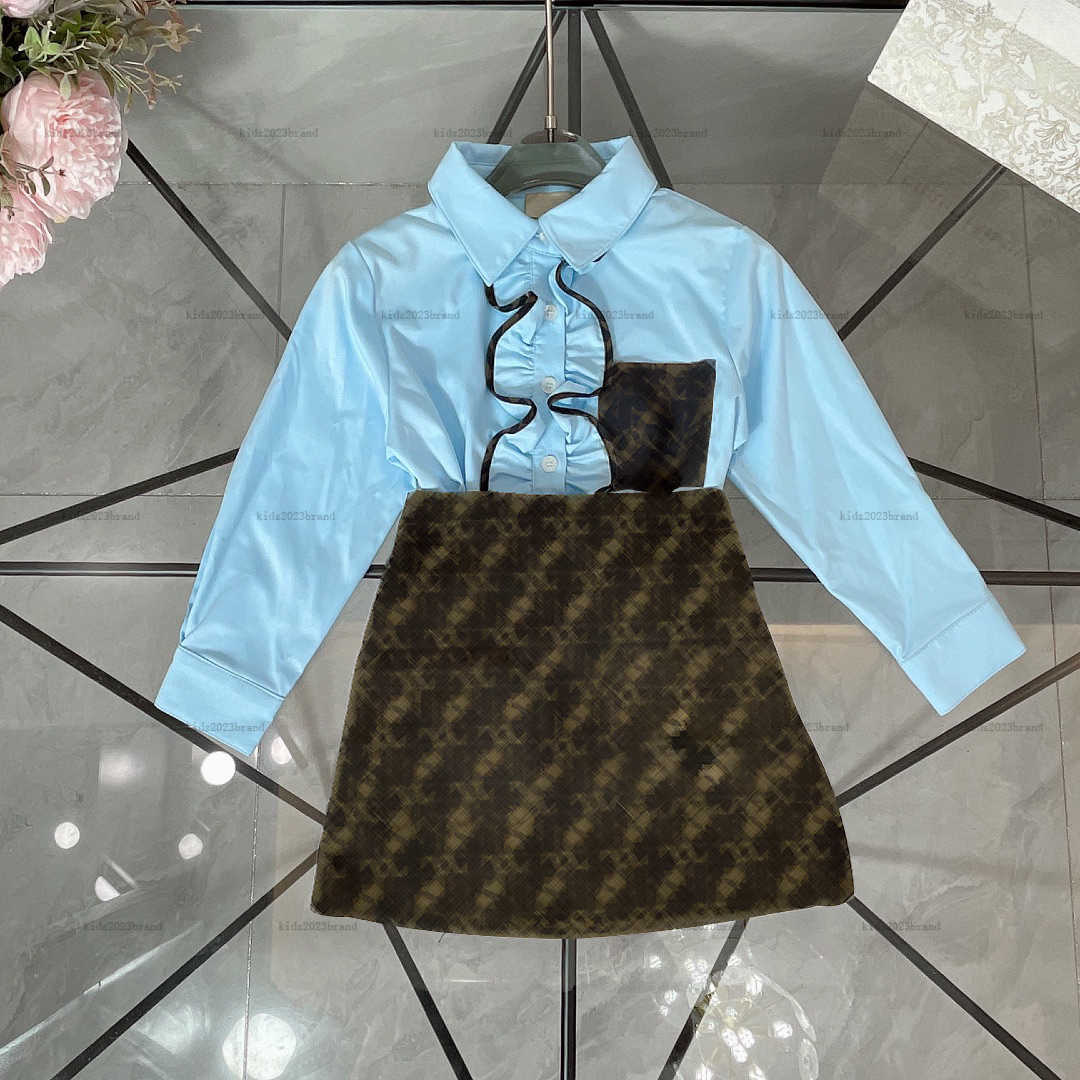 New girls dress child skirt set Lotus leaf edge design baby Princess dress set kids designer clothes Sky blue shirt and short skirt