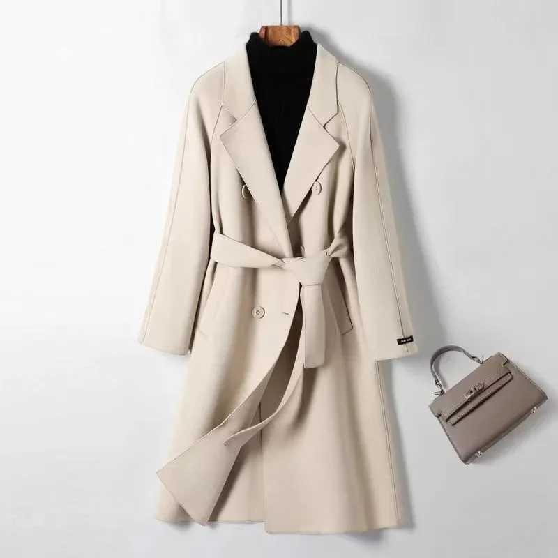 Autumn Winter New Woolen Coat Womens Slim Fit Cardigan Large Coat Women Long Sleeve Double Breasted Stand Collar Woolen CoatX241009